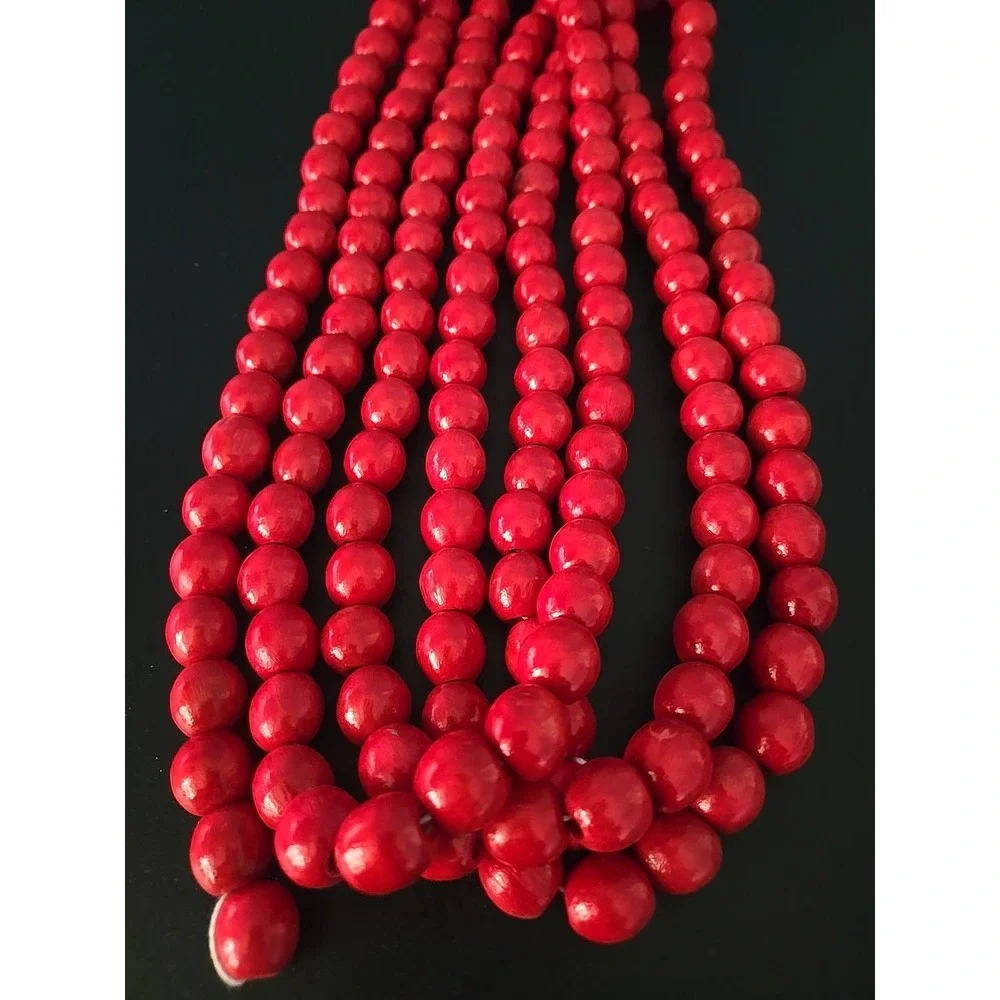 NOS Vtg Christmas Wooden Wood Bead Beads Garland Red 9 Feet 3 YDS Santa's Best